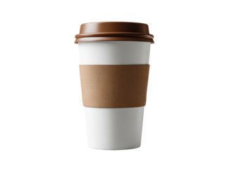 White paper coffee cup with brown lid and sleeve