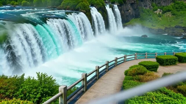 Powerful Natural Waterfall Display Serene Landscape Captured for Immersive Video Experience