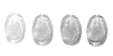 Set of fingerprint black different fingerprints are shown, each with a different pattern on white background.