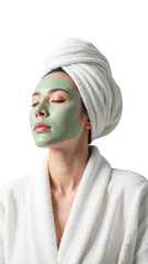 Revitalize skin with soothing green facial mask, wrapped in cozy towel, exuding tranquility and self care