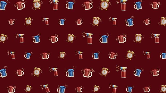 seamless pattern celebration party alarm clock confetti popper mugs