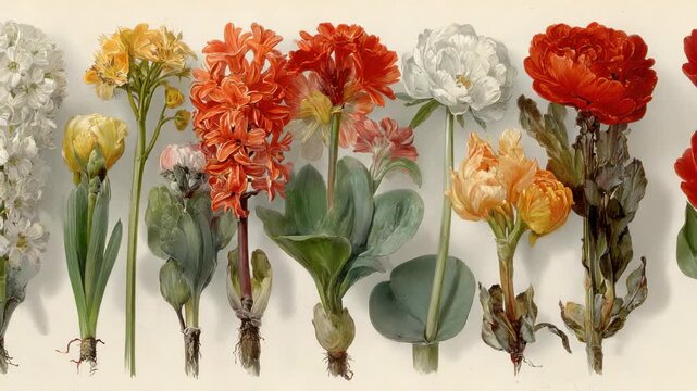 Beautiful collection of various flowers displayed in vibrant colors and unique shapes during spring bloom