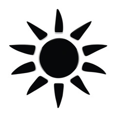 A black sun icon with pointed rays on a white background, representing a stylized celestial body.