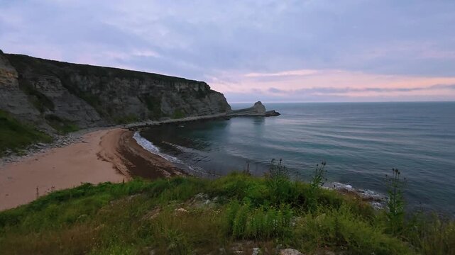Panorama de fin de journ&eacute;e &agrave; Langre beach - en Espagne 