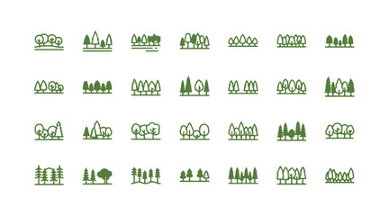 Tree line icon collection. Vector set. Various thin, simple outlines. Group of design elements
