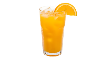 Refreshing orange juice with ice isolated on transparent background for summer drink