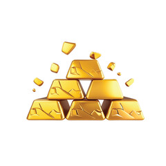 A pyramid of gleaming gold bars with small pieces of gold scattered around the top.