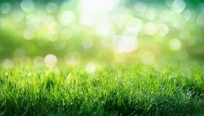 Obraz premium Green Grass Meadow With Bokeh Light At Background