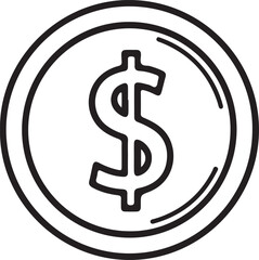 Minimalist Dollar Coin Vector Icon for Finance, Banking, Currency, and Economy Concepts – EPS 10 Isolated Line Art