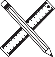 Minimalist Pencil and Ruler Crossed Icon – Creative Design Tools Symbol for Education, Art, and Precision