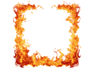 Fiery frame glowing orange and yellow against black fire flame, Isolated, Png Transparent Background