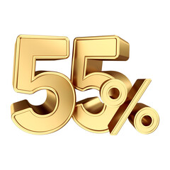 Golden 55 percent symbol isolated on Transparent Background