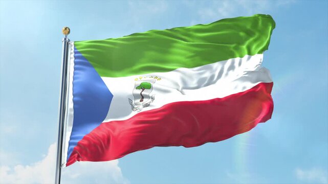 4K Equatorial Guinea flag waving in the wind - realistic Equatorial Guinea flag animation in high resolution, perfect for Equatorial Guinea national day, independence, travel and patriotic video proje - Powered by Adobe