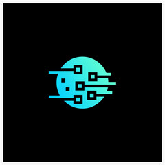 Creative technology icon with a circuit board design in a modern neon gradient style on a black background