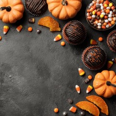 Spooky Treats and Decorated Desserts on Dark Background