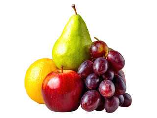 Red apple green pear yellow lemon purple grapes image, Isolated, Png Transparent Background