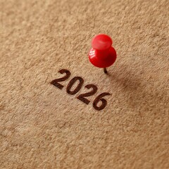 Red Pin Marks Future Date on Brown Paper Background