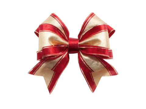 Festive red gold ribbon bow image, Isolated, Png Transparent Background