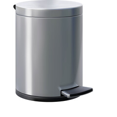Round Silver Metal Trash Can With Foot Pedal For Waste Disposal In A Clean Studio Environment With White Background And Soft Lighting