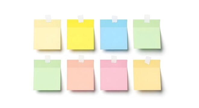 Collection of pastel sticky notes blank memo stickers for reminders isolated on white background