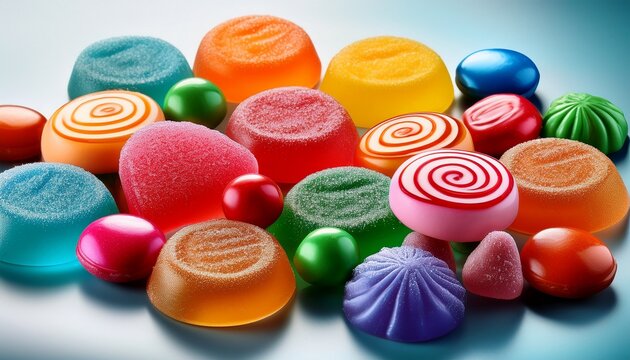 Candies With Jelly And Sugar Colorful Array Of Different Childs Sweets And Treats