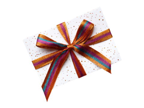 Festive ribbon tied on speckled gift tag image, Isolated, Png Transparent Background