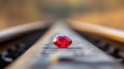 Ruby stone is placed on a rail track jewelry gem stone.