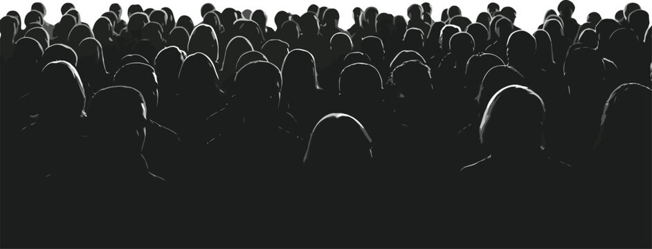 Crowd of people silhouette audience group monochrome anonymous gathering eps