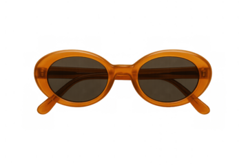 Orange retro sunglasses with oval lenses and translucent frame, representing vintage style eyewear. Transparent background
