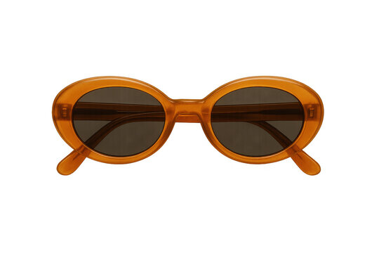 Orange retro sunglasses with oval lenses and translucent frame, representing vintage style eyewear. Transparent background