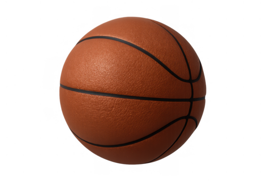 Basketball ball with classic orange color and pebble texture, perfect for sports, game, and competition themes, featuring transparent background