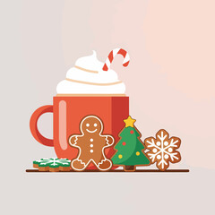 Flat Design Christmas Mug With Gingerbread Cookies