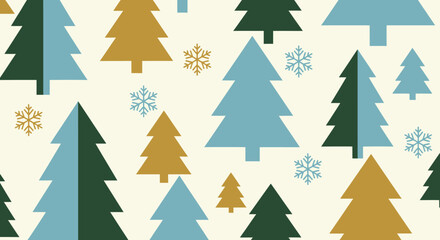 Abstract Seamless Pattern Christmas Trees Snowflakes