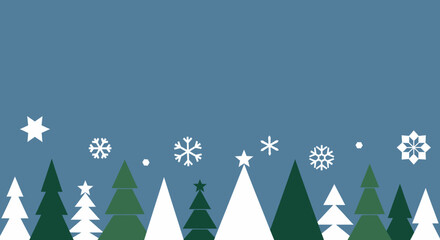 Blue Background Christmas Tree Forest Snowflakes Stars