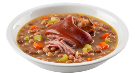 Hearty traditional ham and bean soup served with smoked pork hock. isolated PNG with Transparent Background