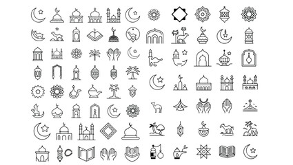 70+ Minimalist Islamic Line Art Icons, Ramadan and Spiritual Symbol Collection, Islamic line art icons, minimalist Ramadan icons, spiritual symbol vector, Islamic icon pack, Ramadan Kareem icons, Eid,