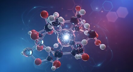 3D Molecular Structure Visualization with Glowing Atoms Chemistry and Nanotechnology Concept Background  
