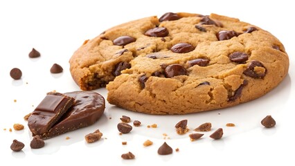 chewy cookie, chocolate chip cookie, soft cookie, cookie isolated, white background, bakery cookie, dessert snack, sweet treat, baked goods, cocoa cookie, homemade