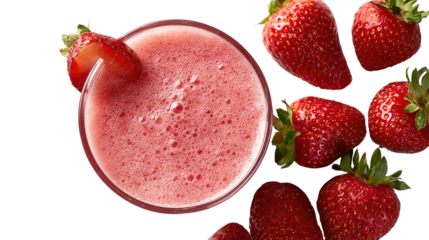 Falling strawberries isolated on white background