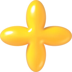 Shiny Yellow Four Petal Flower Shape Object Isolated On White Background With Soft Lighting And Smooth Surface Texture