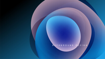 Abstract layers create flowing shapes. Blue, purple hues blend into dark background. Minimalist design evokes calm feeling.