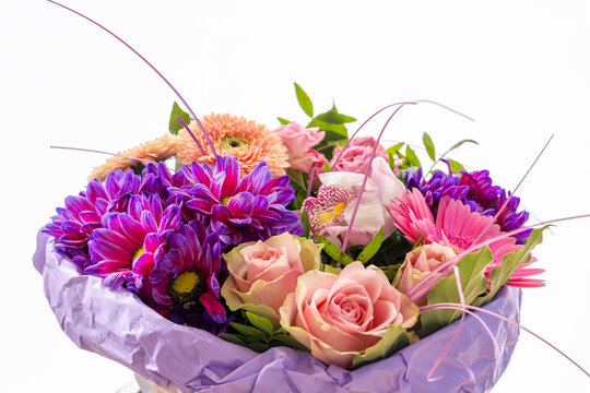 Colorful flower bouquet with roses and gerbera for celebration