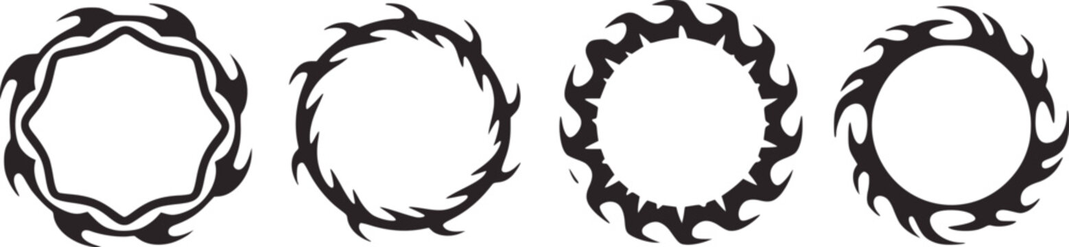 Tribal flame circular frames black