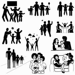 Family bonding activities silhouettes.