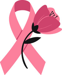 Breast Cancer Awareness Pink Ribbon and Floral Symbol of Hope and Support