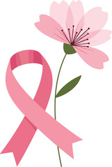A beautiful illustration of a pink awareness ribbon with a blooming flower, symbolizing hope and support for women's health