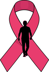 Pink Ribbon Awareness Silhouette of a Person Walking, Symbolizing Support and Hope for the Cause
