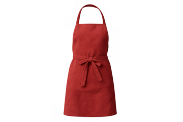 Red chef's apron for cooking and baking, featuring a tied waist and neck strap in uniform and workwear concept