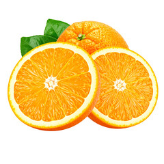 Fototapeta premium Orange citrus fruit isolated on white or transparent background. Two orange fruits cut half and slice