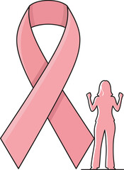 Breast Cancer Awareness Symbolic Ribbon and Empowered Silhouette Illustration